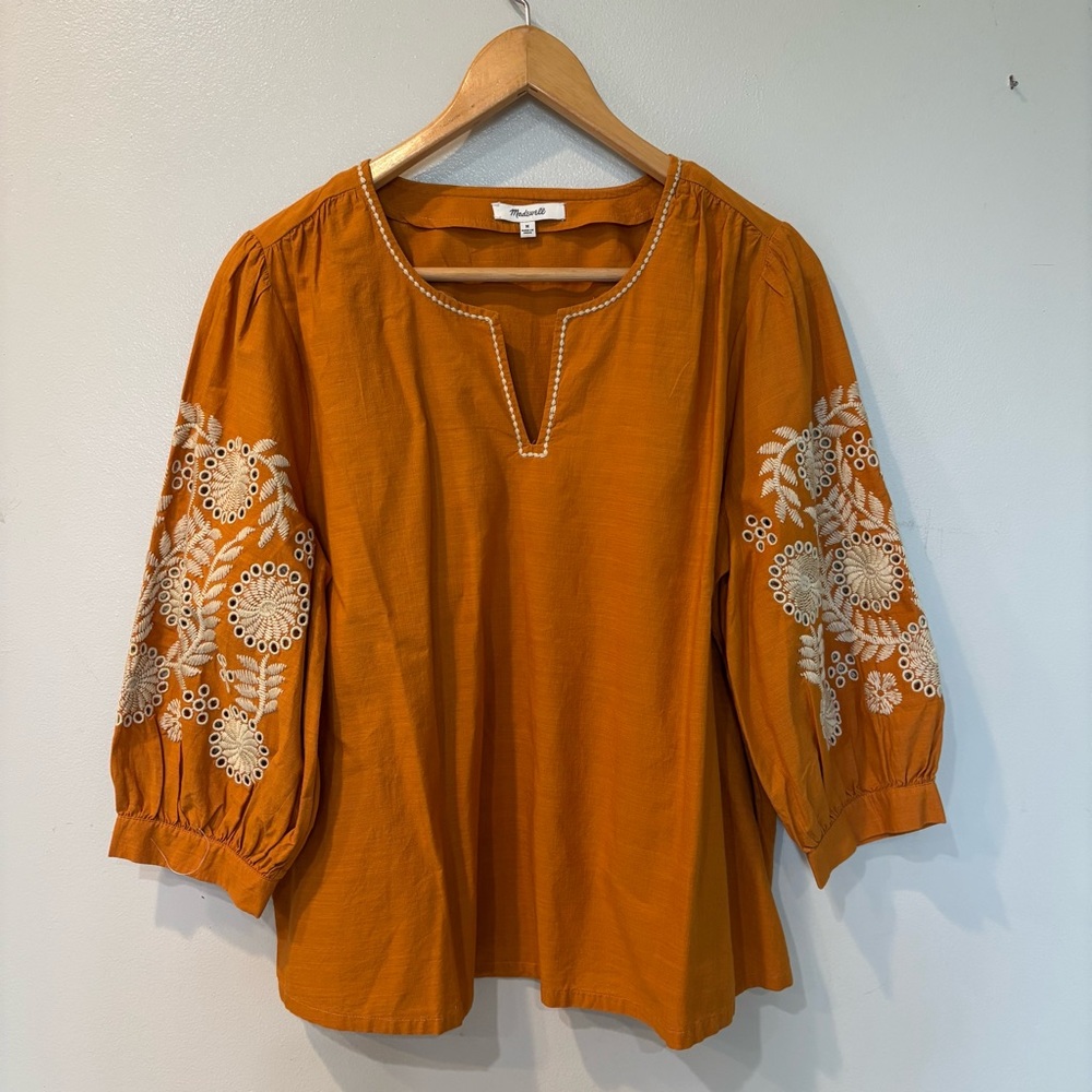Madewell Embroidered Sleeve Popover Top Women’s Size Medium